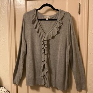 St John’s Bay 2X Gray Ruffle and Button Front Cardigan